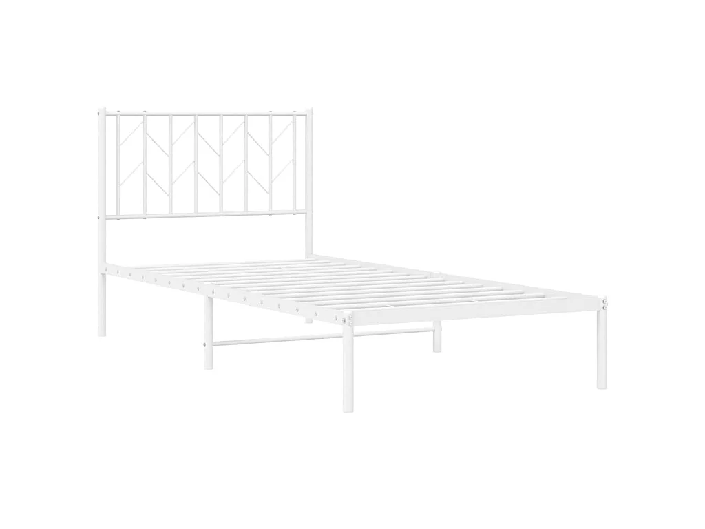 Cadre de lit métal sans matelas avec tête de lit blanc 90x200cm