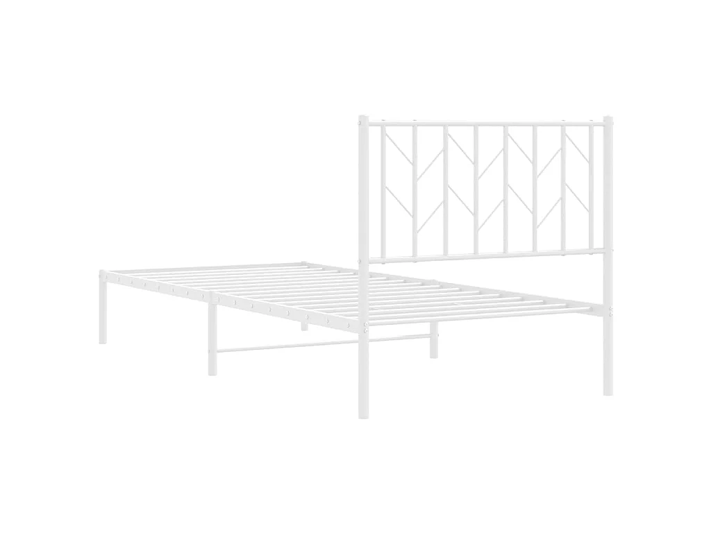 Cadre de lit métal sans matelas avec tête de lit blanc 90x200cm
