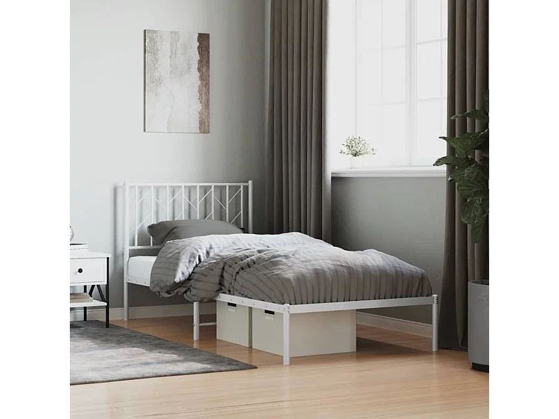 Cadre de lit métal sans matelas avec tête de lit blanc 90x200cm