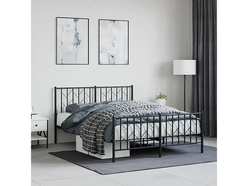 Estrutura de cama com cabeceira e pés 140x200 cm metal preto
