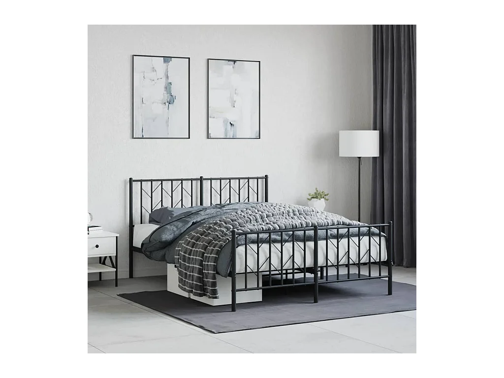 Cadre de lit métal sans matelas avec pied de lit noir 140x200cm