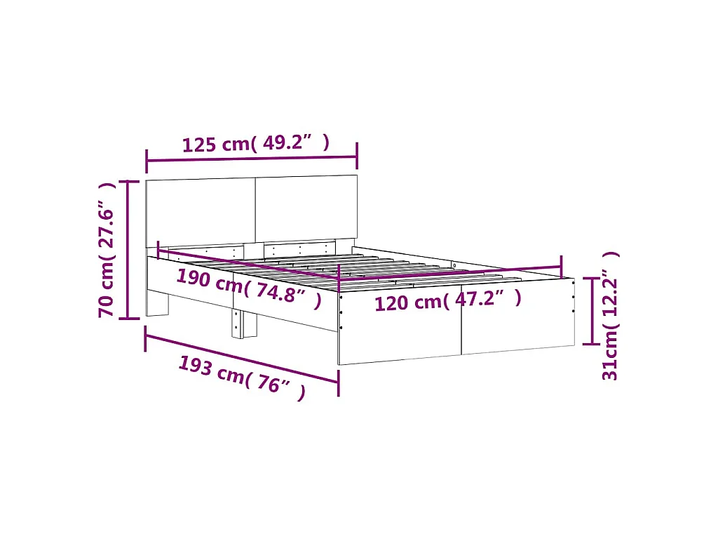 Cadre de lit sans matelas gris béton 120x190 cm