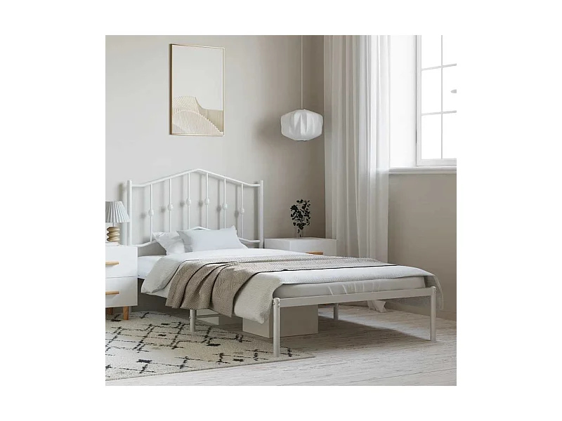 Cadre de lit métal sans matelas et tête de lit blanc 100x200 cm