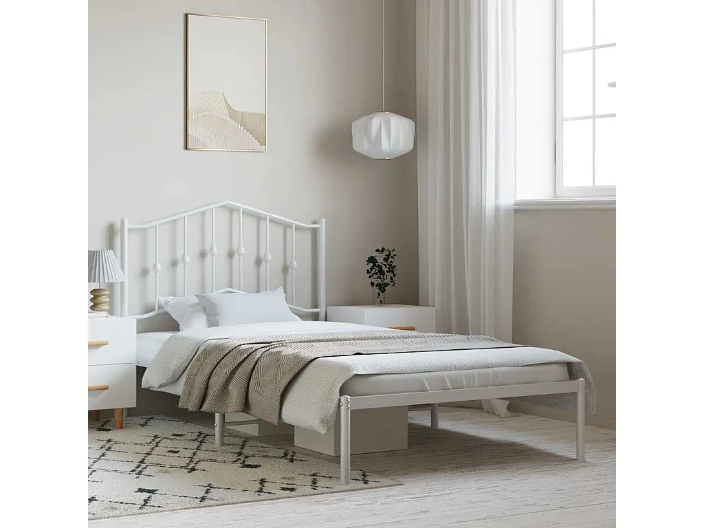 Cadre de lit métal sans matelas et tête de lit blanc 100x200 cm