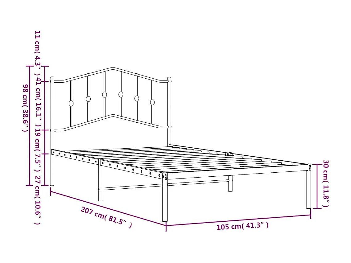 Cadre de lit métal sans matelas et tête de lit blanc 100x200 cm