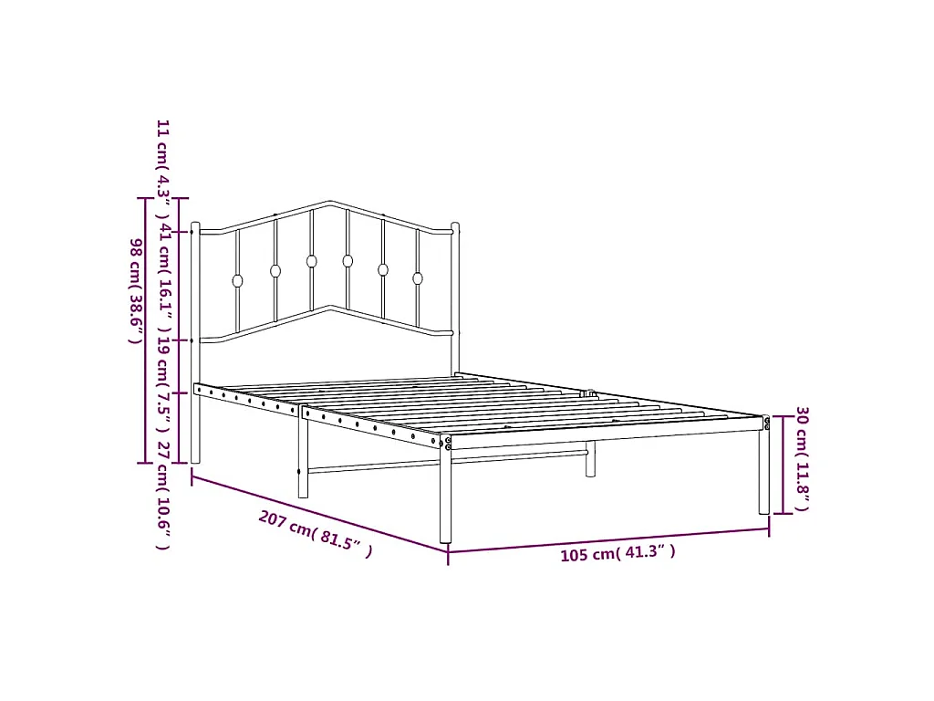 Cadre de lit métal sans matelas et tête de lit blanc 100x200 cm