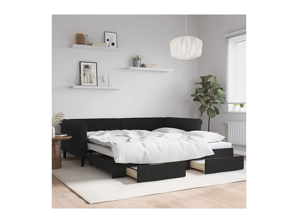 Lit de jour avec gigogne et tiroirs sans matelas noir 100x200cm