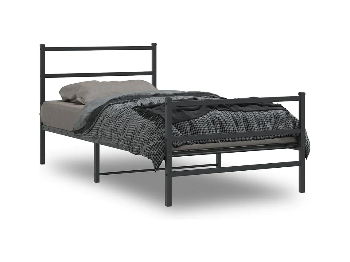 Cadre de lit métal sans matelas avec pied de lit noir 100x190cm