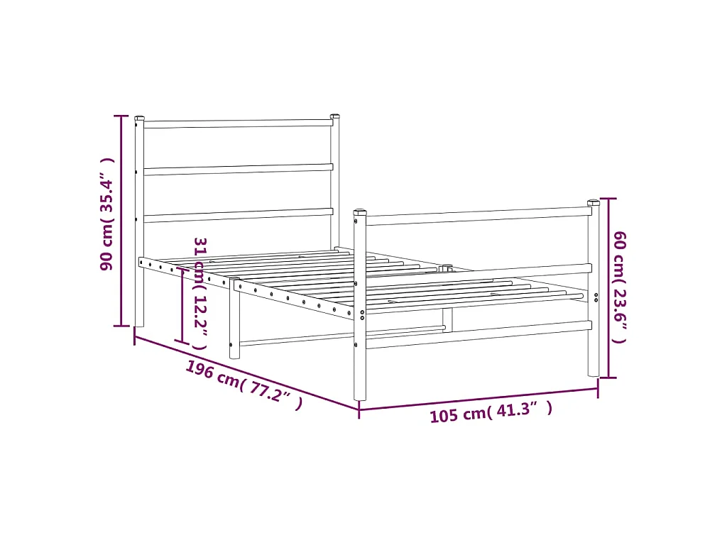 Bedframe met hoofd- en voeteneinde metaal zwart 100x190 cm