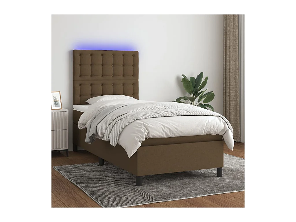Sommier à lattes de lit et matelas et LED Marron foncé 80x200cm