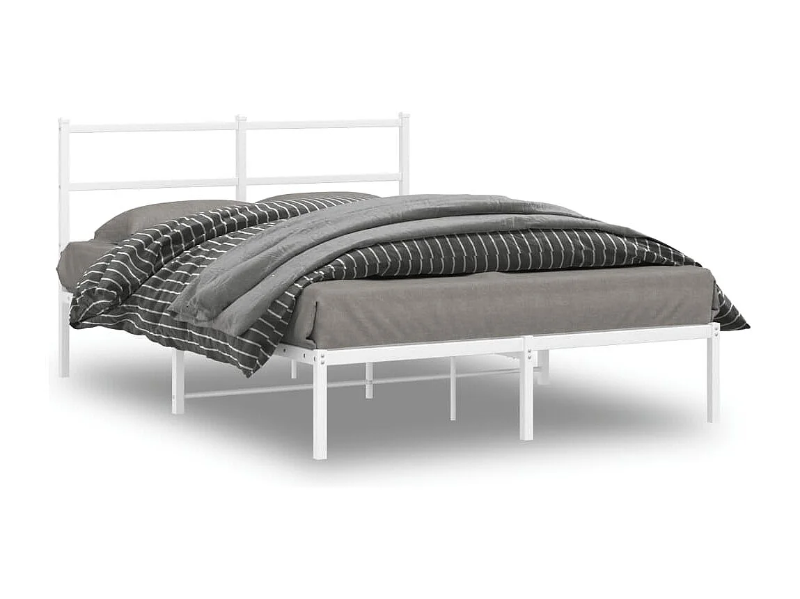 Cadre de lit métal sans matelas et tête de lit blanc 140x200 cm