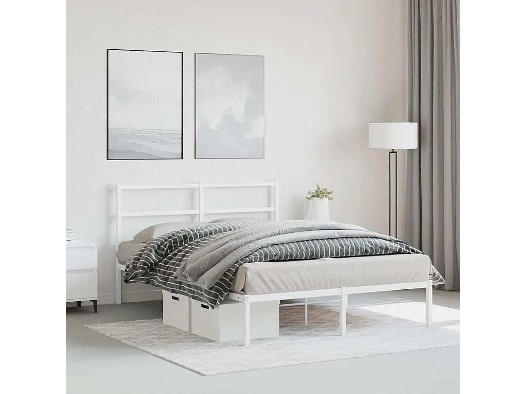 Cadre de lit métal sans matelas et tête de lit blanc 140x200 cm