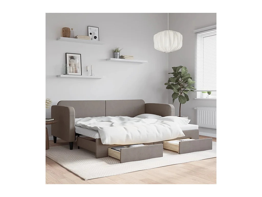 Lit de jour avec gigogne et tiroirs sans matelas taupe 80x200cm