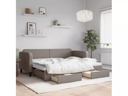 Kauf Unique Tagesbett Ausziehbar mit Schubladen Taupe 80x200 cm Stoff