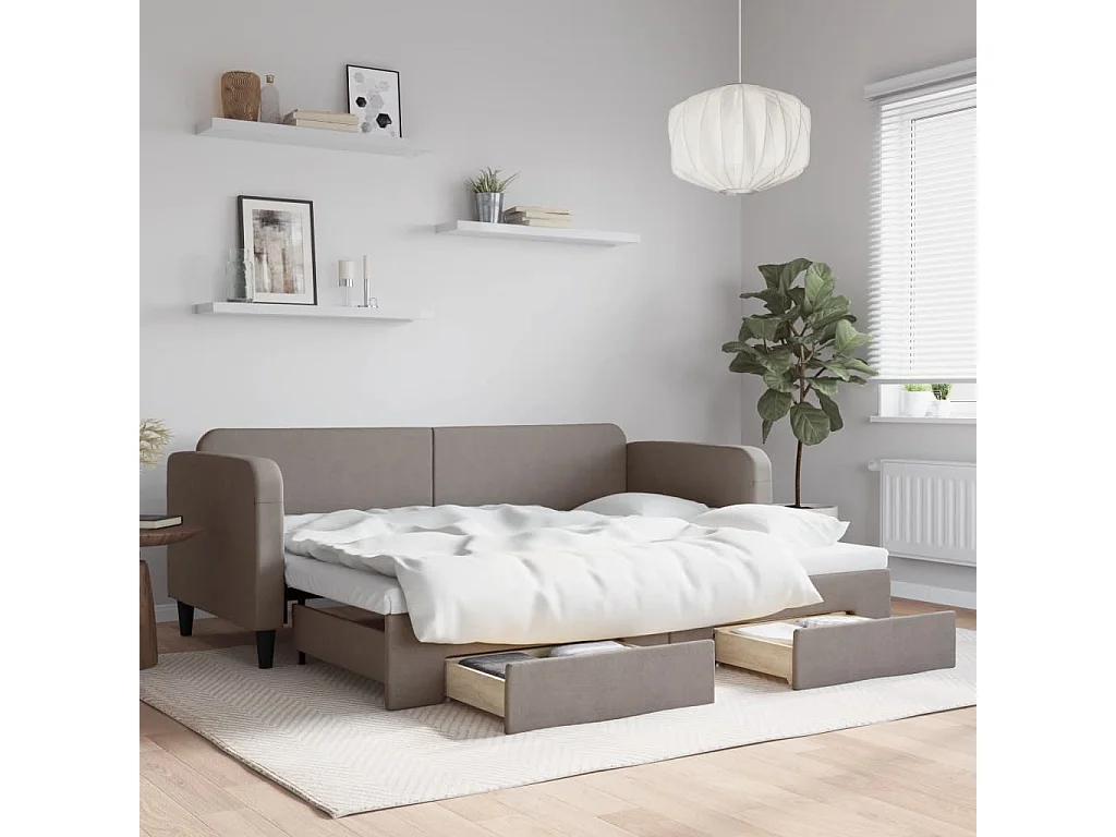 Divano Letto Estraibile con Cassetti Tortora 80x200 cm Tessuto