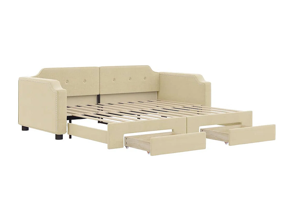 Tagesbett Ausziehbar mit Schubladen Creme 80x200 cm Stoff