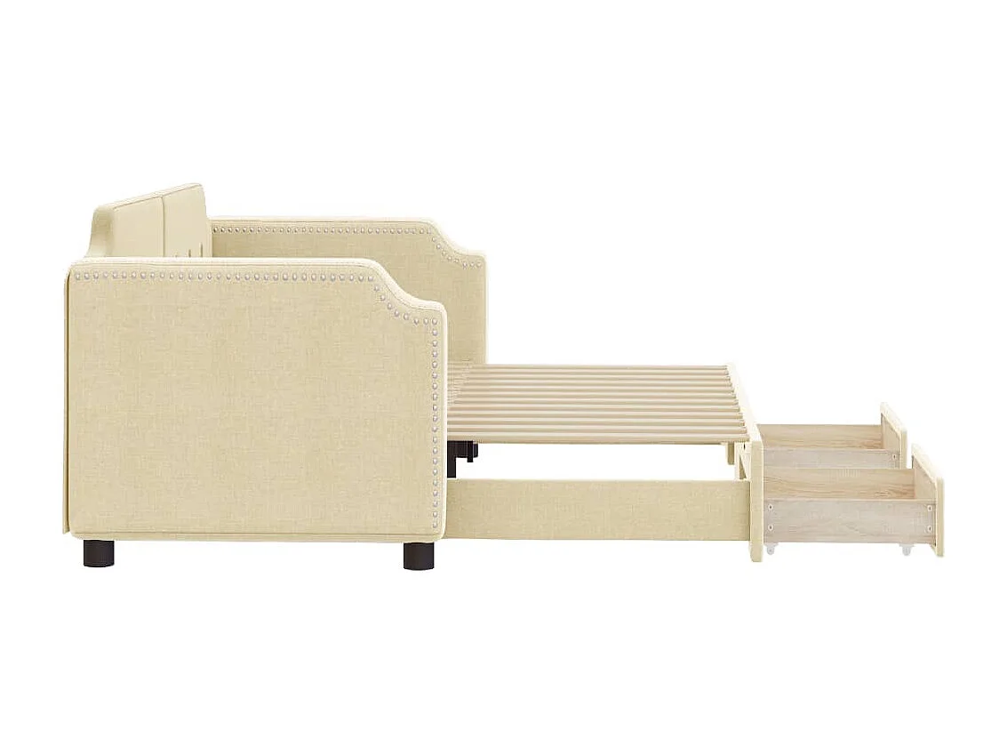 Tagesbett Ausziehbar mit Schubladen Creme 80x200 cm Stoff
