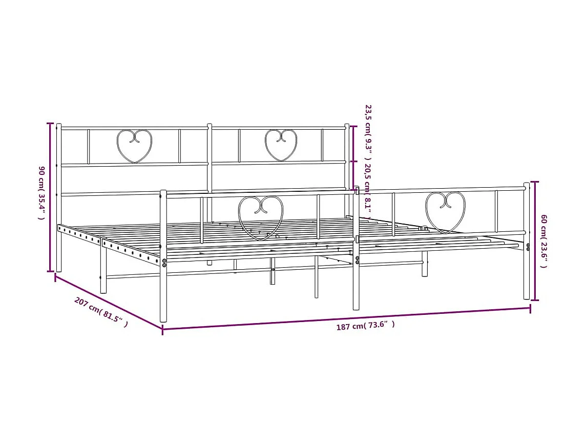 Bedframe met voetbord zonder matras metaal zwart 180x200 cm