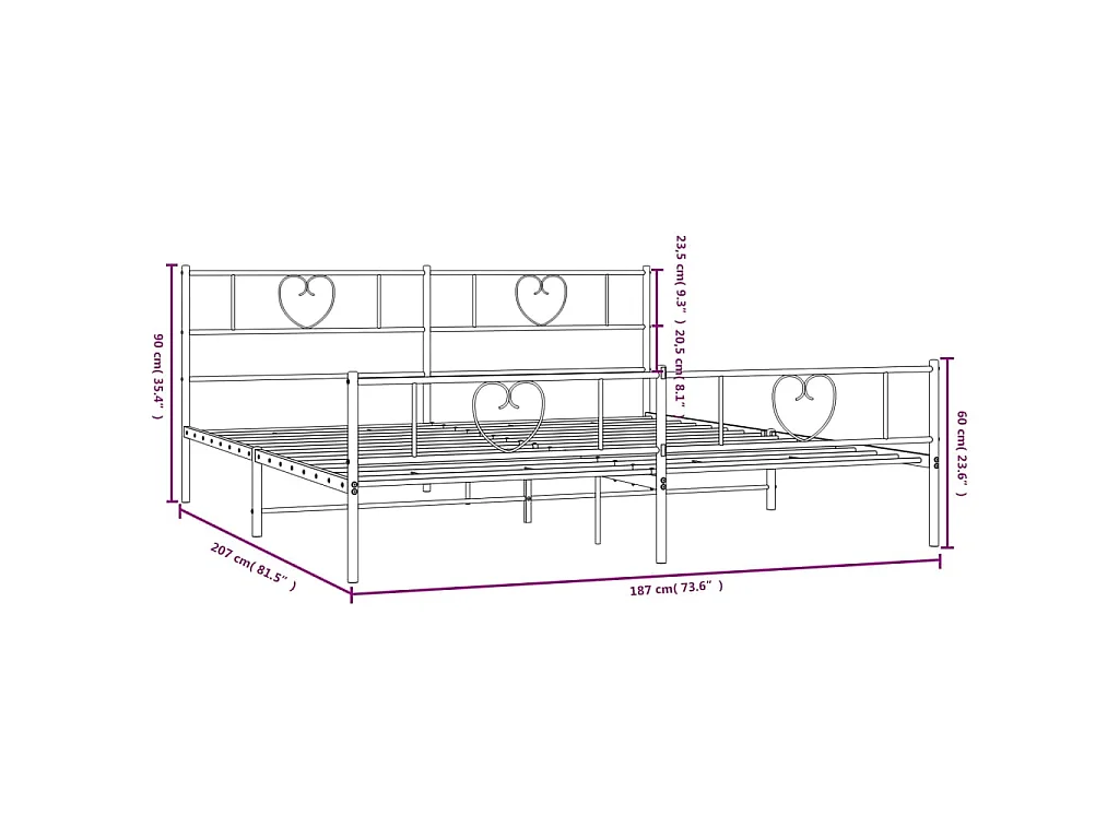 Bedframe met voetbord zonder matras metaal zwart 180x200 cm