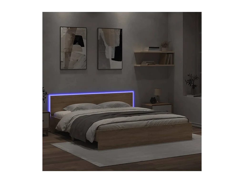 Bedframe met hoofdeinde en LED sonoma eikenkleurig 200x200 cm