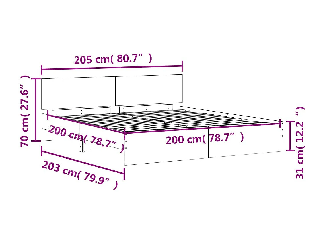 Cadre de lit avec LED sans matelas chêne sonoma 200x200 cm