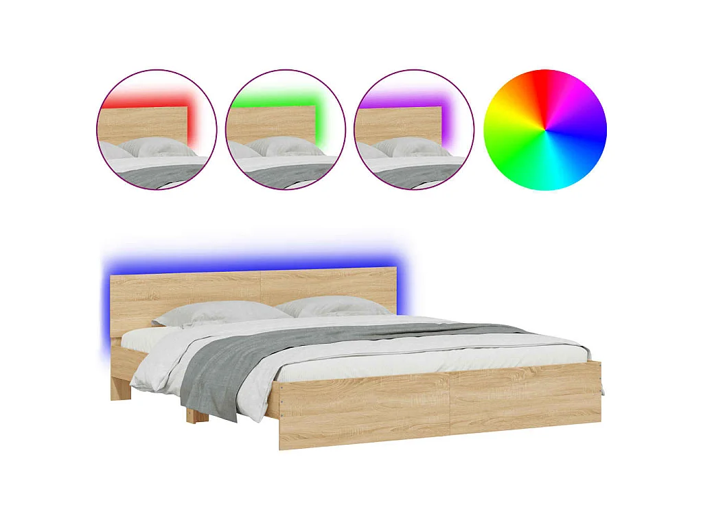 Bedframe met hoofdeinde en LED sonoma eikenkleurig 200x200 cm