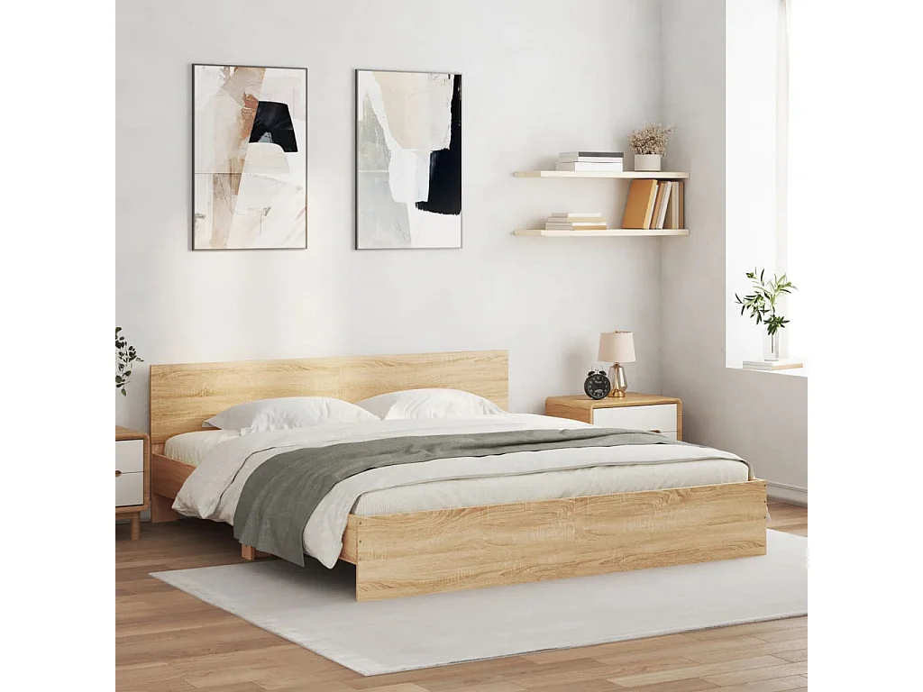Bedframe met hoofdeinde en LED sonoma eikenkleurig 200x200 cm