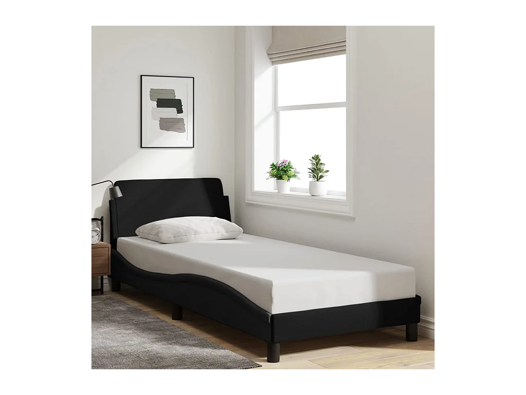 Cadre de lit avec tête de lit sans matelas noir 90x190 cm tissu