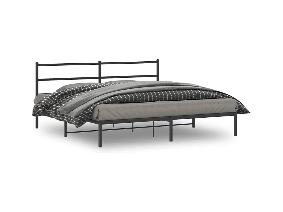 Cadre de lit métal sans matelas et tête de lit noir 180x200 cm