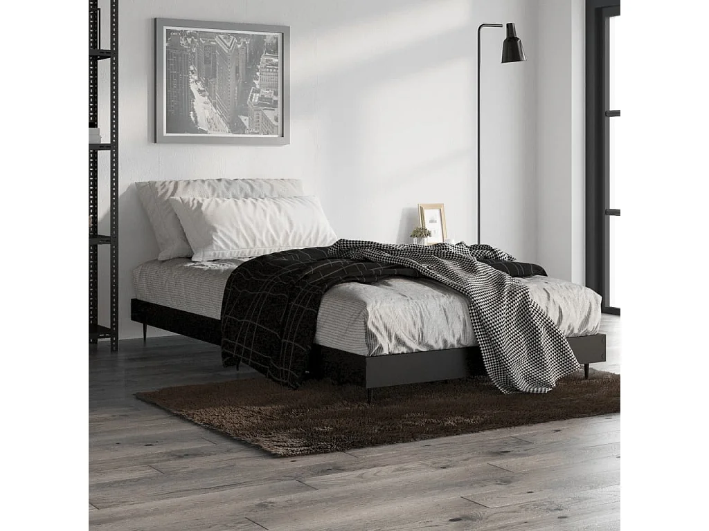 Cadre de lit sans matelas noir 100x200 cm bois d'ingénierie
