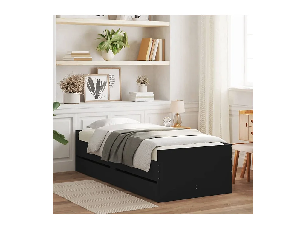Cadre de lit avec tiroirs sans matelas noir 90x200 cm