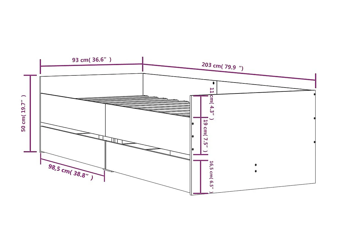 Bettgestell mit Schubladen Schwarz 90x200 cm