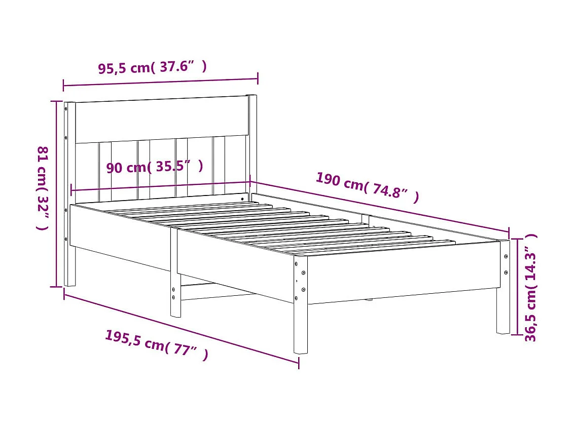 Cadre de lit sans matelas 90x190 cm bois de pin massif