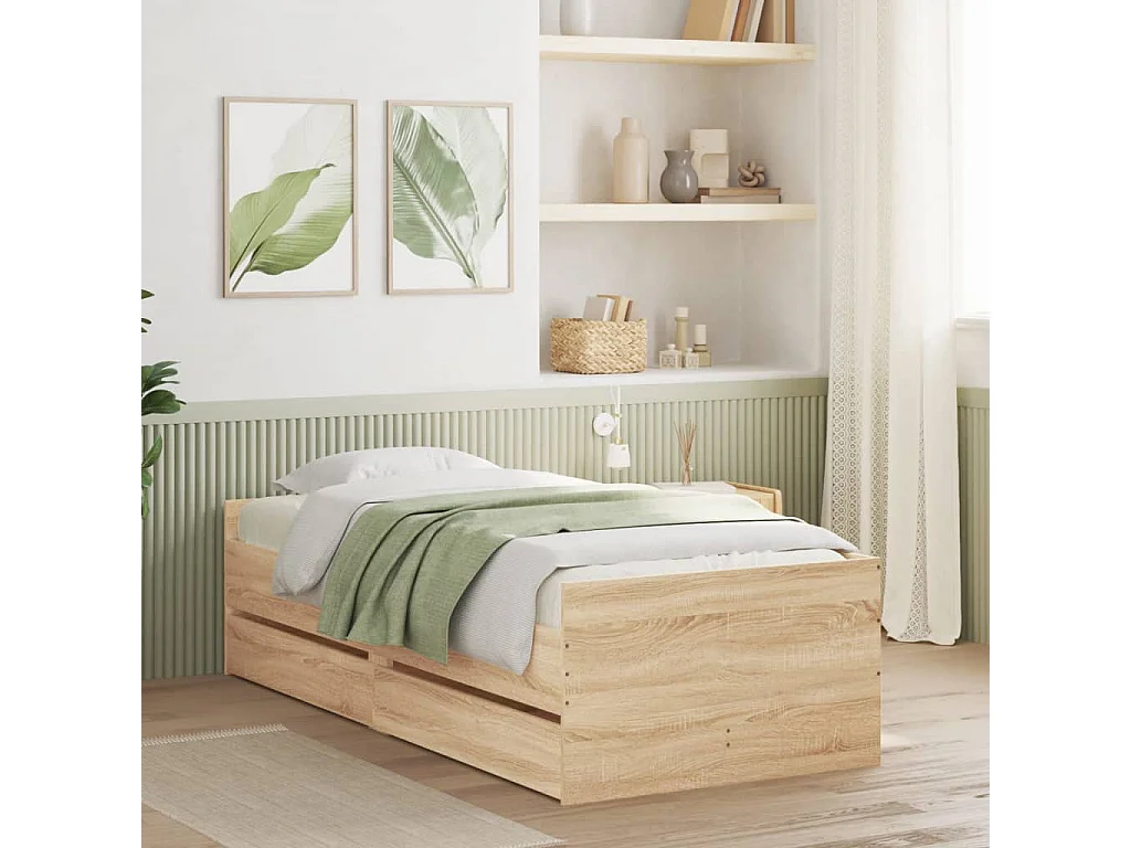 Cadre de lit avec tiroirs sans matelas chêne sonoma 90x200 cm