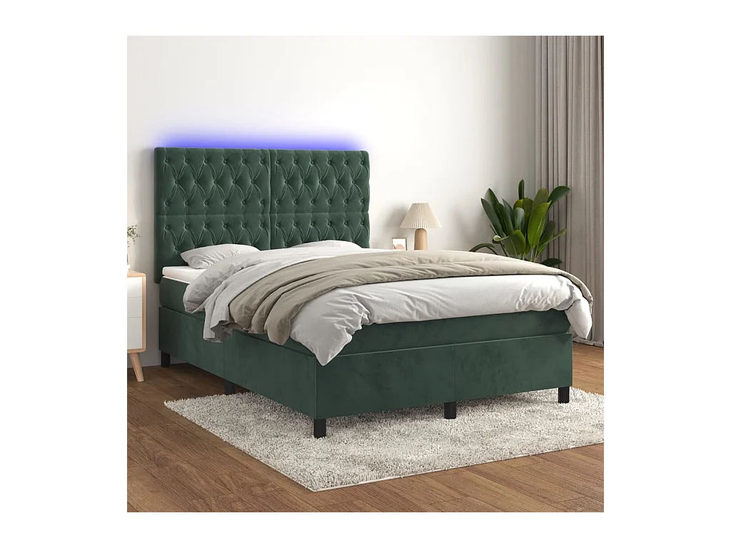 Sommier à lattes de lit matelas et LED Vert foncé 140x190 cm
