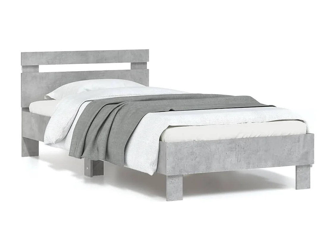 Estrutura de cama c/ cabeceira/luzes LED 90x190cm cinza cimento