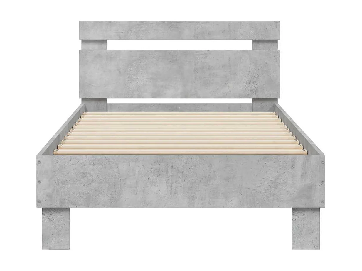 Estrutura de cama c/ cabeceira/luzes LED 90x190cm cinza cimento