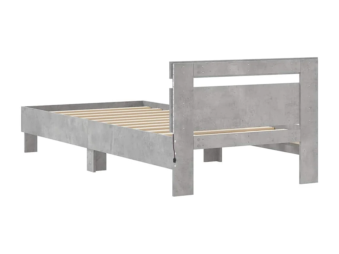 Estrutura de cama c/ cabeceira/luzes LED 90x190cm cinza cimento