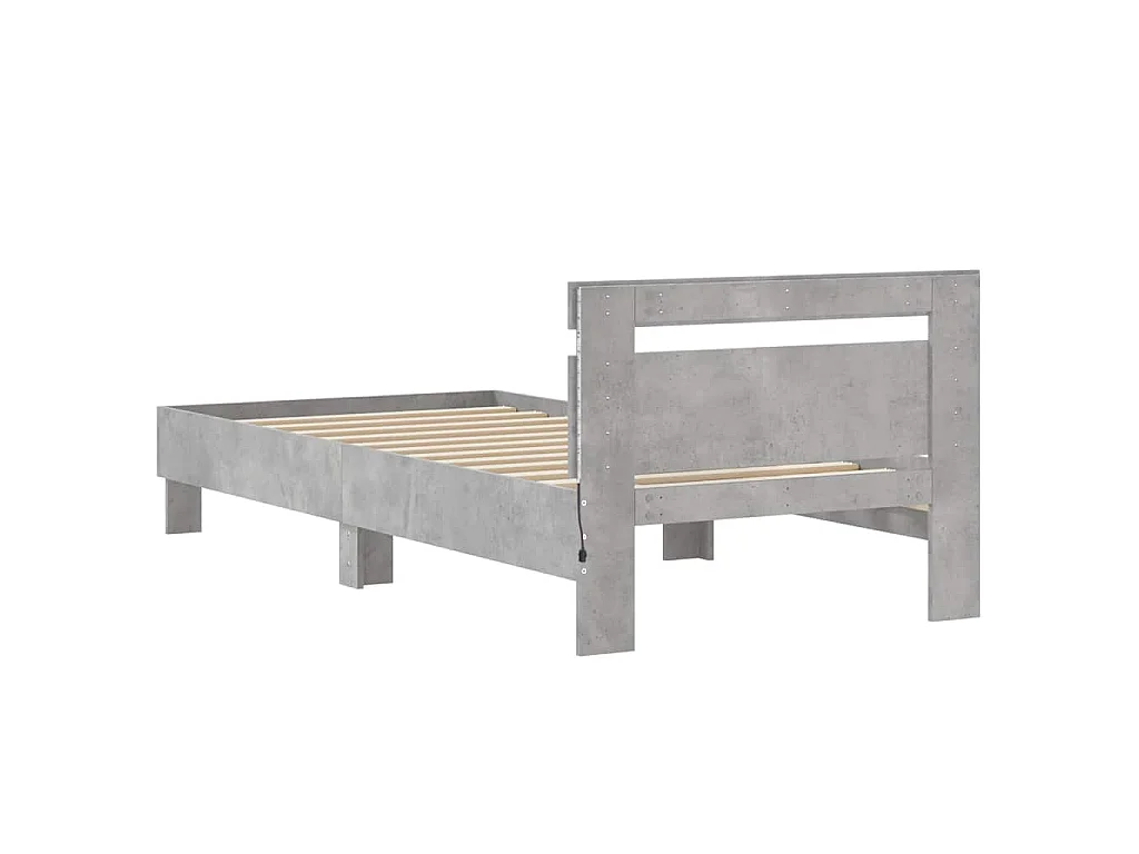 Cadre de lit sans matelas avec lumières LED gris béton 90x190cm