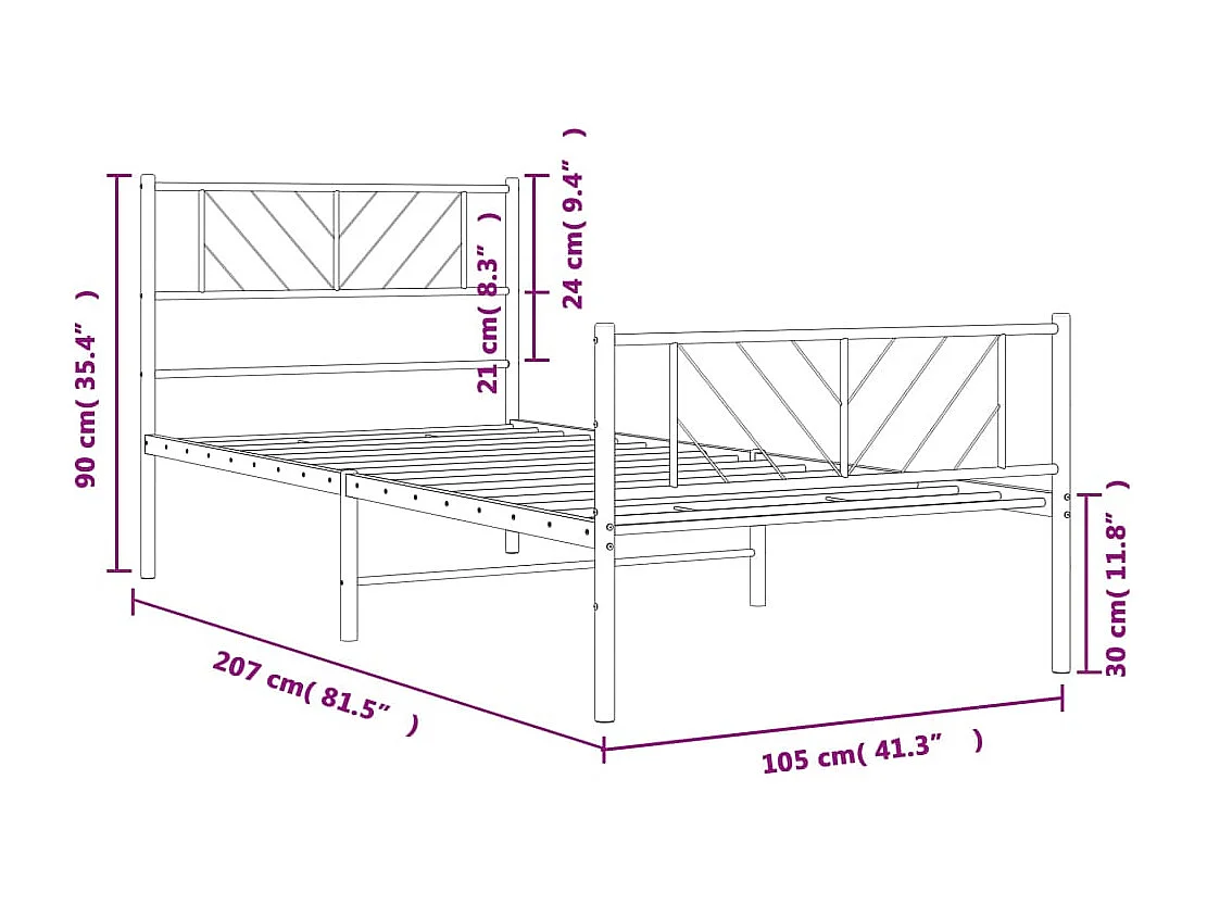Cadre de lit métal sans matelas et pied de lit noir 100x200 cm