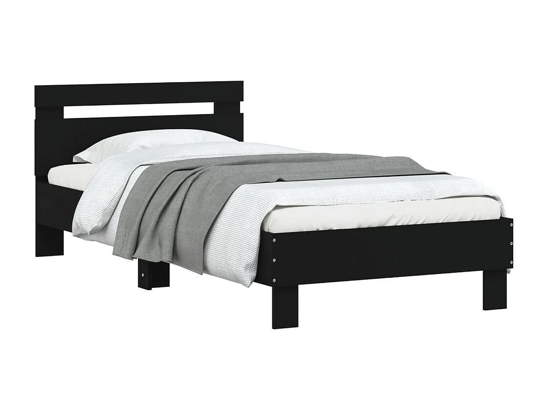 Estrutura de cama c/ cabeceira 90x190 cm deriv. madeira preto