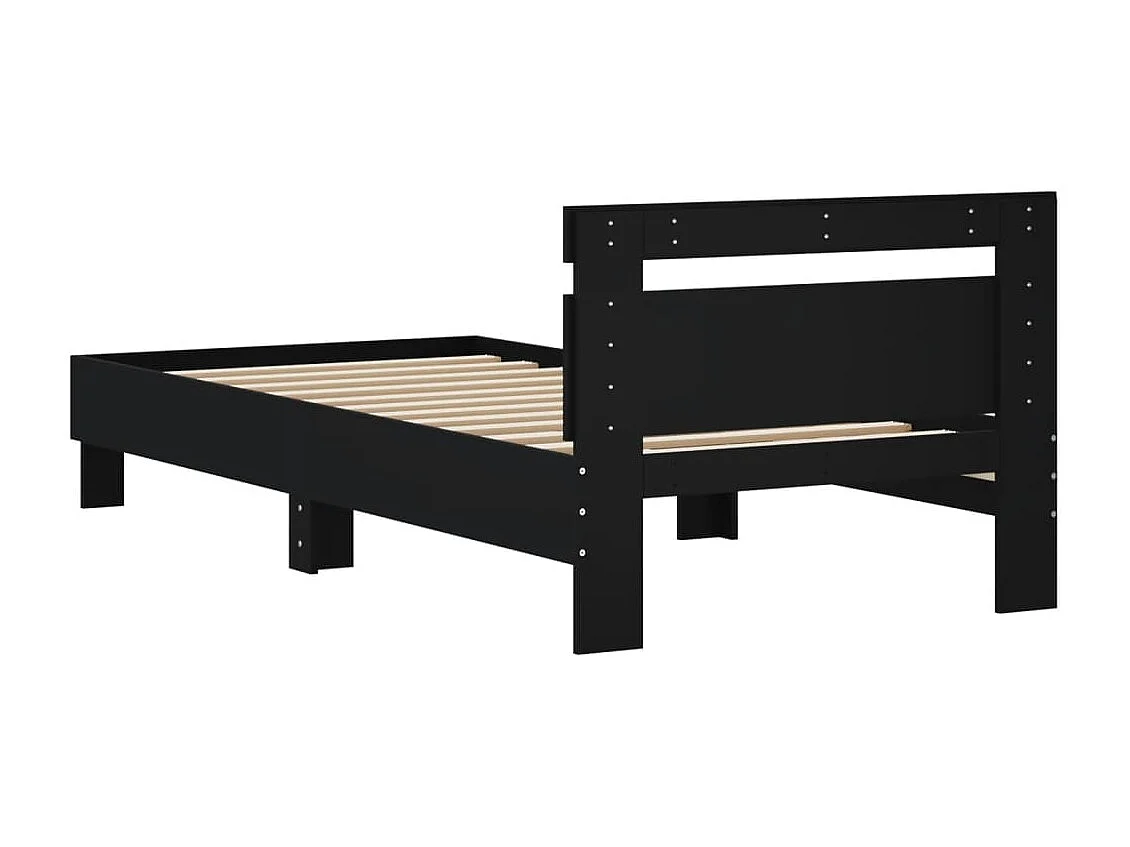 Estrutura de cama c/ cabeceira 90x190 cm deriv. madeira preto