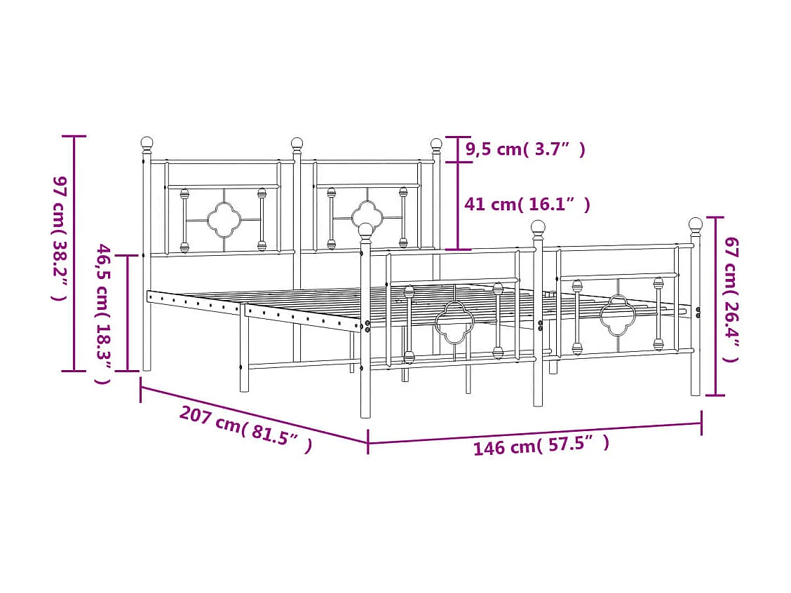 Bettgestell mit Kopf- und Fußteil Metall Weiß 140x200 cm