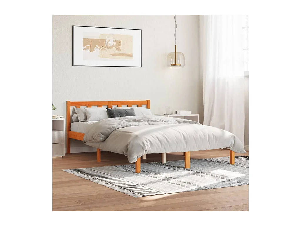 Cadre de lit sans matelas cire marron 140x190cm bois pin massif