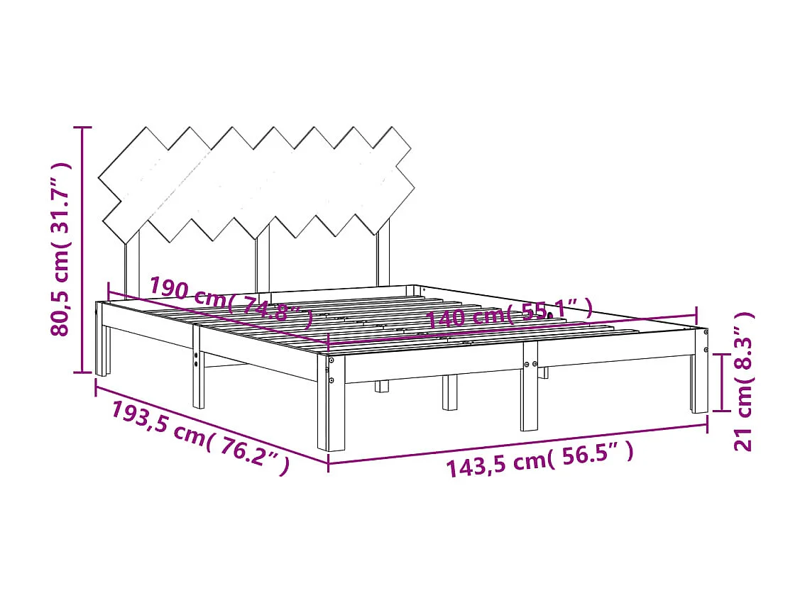 Bedframe zonder matras massief grenenhout 140x190 cm