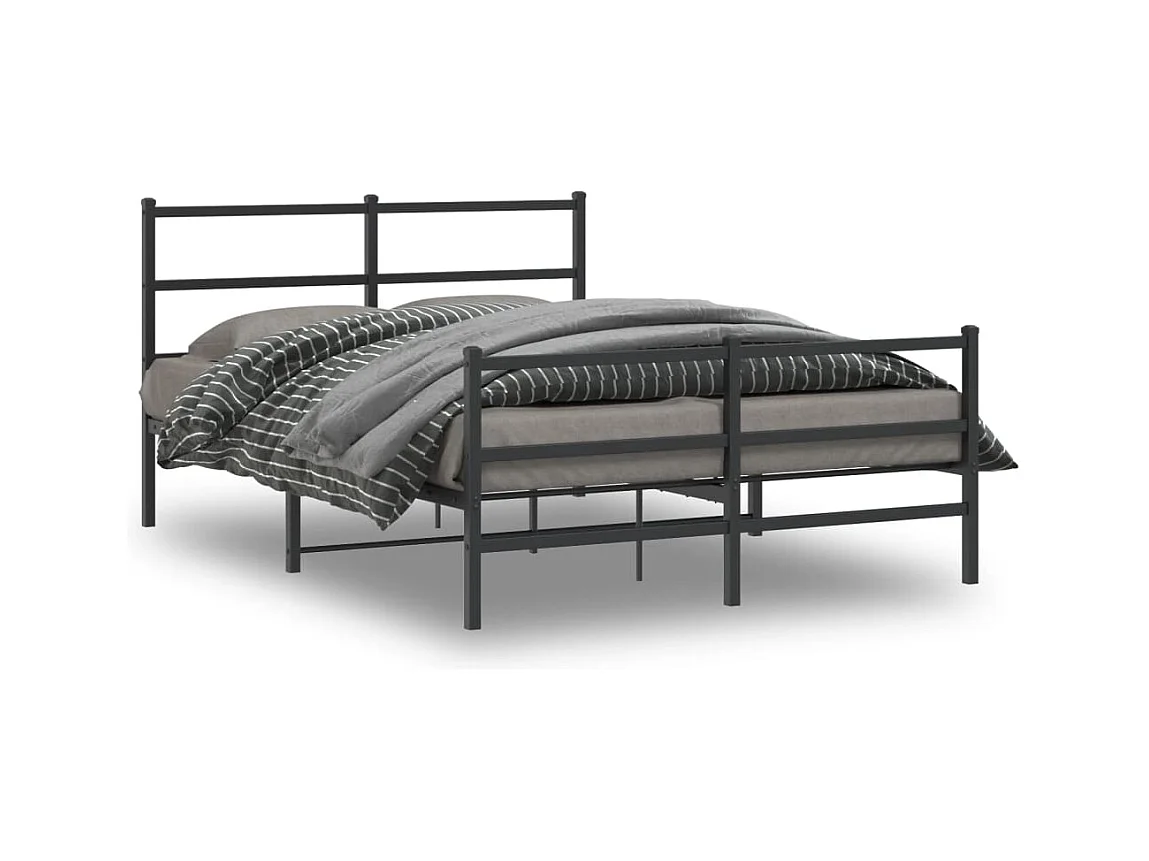 Cadre de lit métal sans matelas avec pied de lit noir 140x190cm