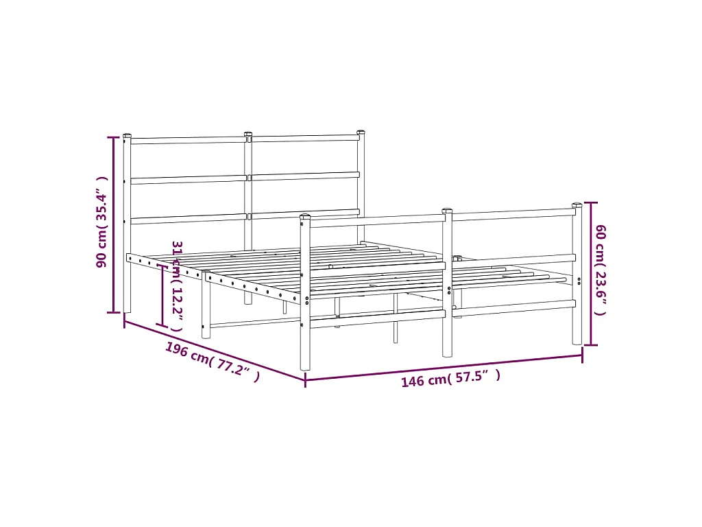 Estructura cama sin colchón con estribo metal negro 140x190 cm