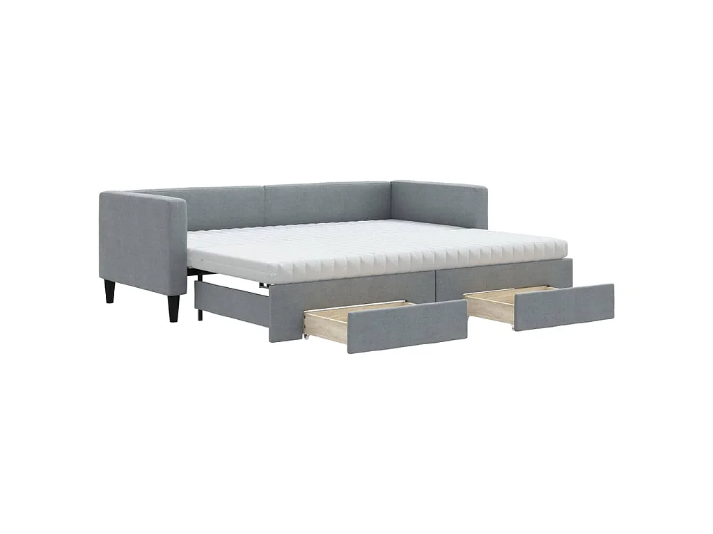 Lit de jour avec gigogne et tiroirs gris clair 80x200 cm tissu