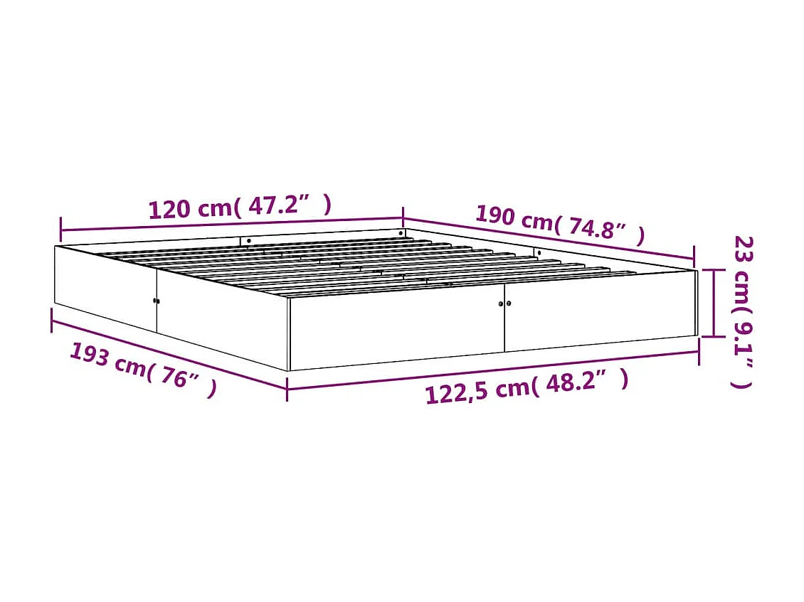 Cadre de lit sans matelas cire marron 120x190cm bois pin massif