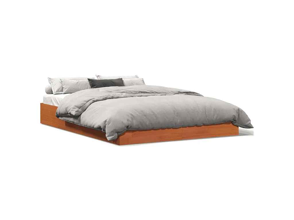 Bedframe zonder matras massief grenenhout wasbruin 120x190 cm